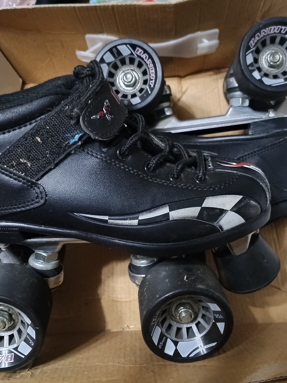 Kids Black Roller Skates with Silver Check Graphic - Unbranded